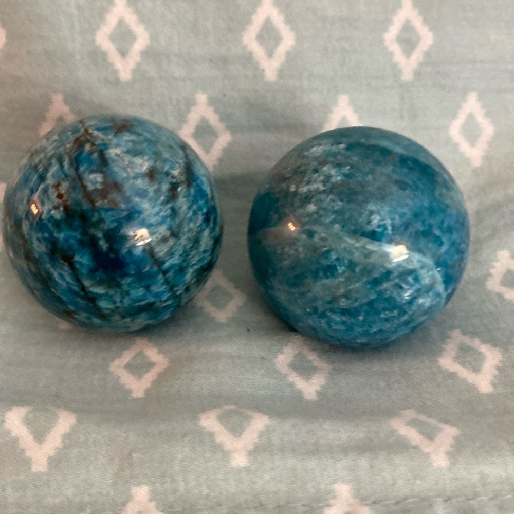 Appetite Crystal Spheres. Set of 2. NWOT. Both 5” Round. Bright blue.